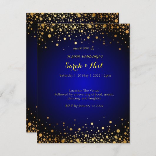 Royal Blue Gold Popular Faire-part de mariage (Devant / Derrière)