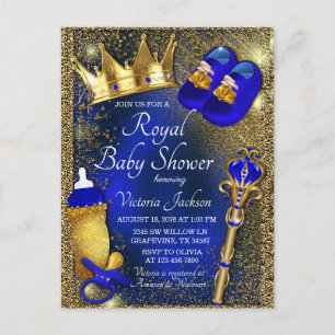 Royal Blue Gold Prince Baby shower Briefkaart