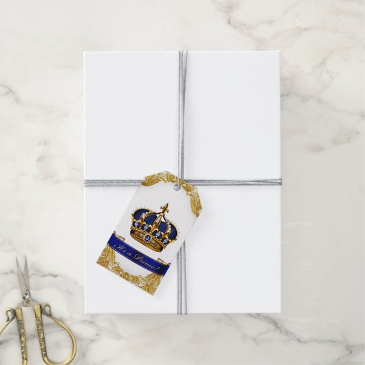 Royal Blue Gold Prince Baby shower Cadeaulabel (Met Touw)