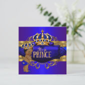 Royal Blue Gold Prince Baby shower Invitation ethn (Debout devant)