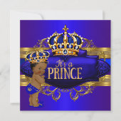 Royal Blue Gold Prince Baby shower Invitation ethn (Devant)