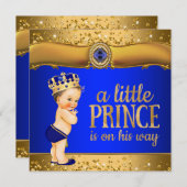 Royal Blue Gold Prince Baby Shower Invitations (Devant / Derrière)