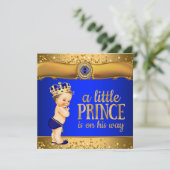 Royal Blue Gold Prince Baby Shower Invitations (Debout devant)