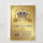 Royal Blue Gold Prince Baby Shower Invitations (Devant)