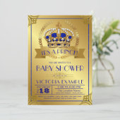 Royal Blue Gold Prince Baby Shower Invitations (Debout devant)