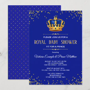 Royal Blue Gold Prince Baby Shower Invitations