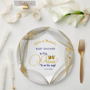 Royal Blue Gold Prince Baby shower Papieren Bordje