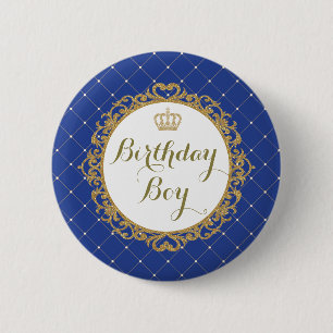 Royal Blue Gold Prince Birthday Boy Round Badge Ronde Button 5,7 Cm