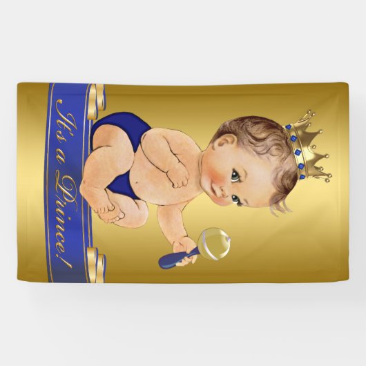 Royal Blue Gold Prince Boy Baby shower Spandoek (Horizontaal)