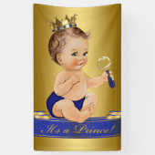 Royal Blue Gold Prince Boy Baby shower Spandoek (Verticaal)