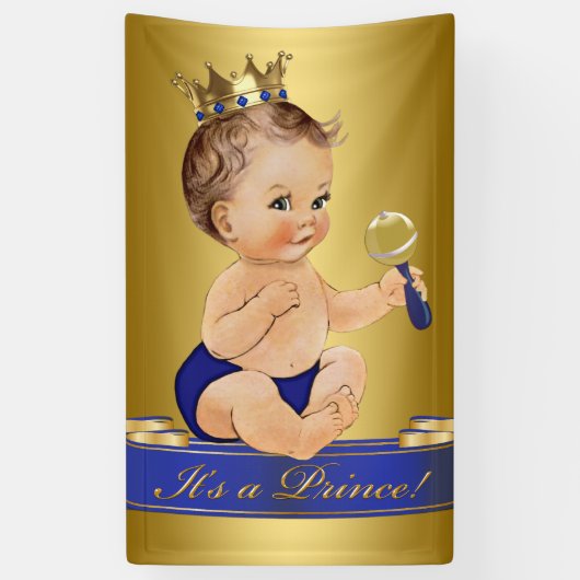 Royal Blue Gold Prince Boy Baby shower Spandoek (Verticaal)