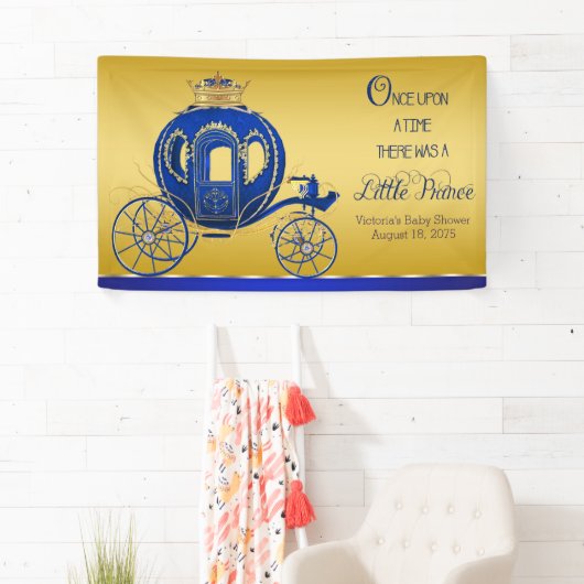 Royal Blue Gold Prince Carriage Baby shower Spandoek (Insitu)