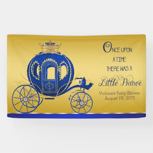 Royal Blue Gold Prince Carriage Baby shower Spandoek (Horizontaal)