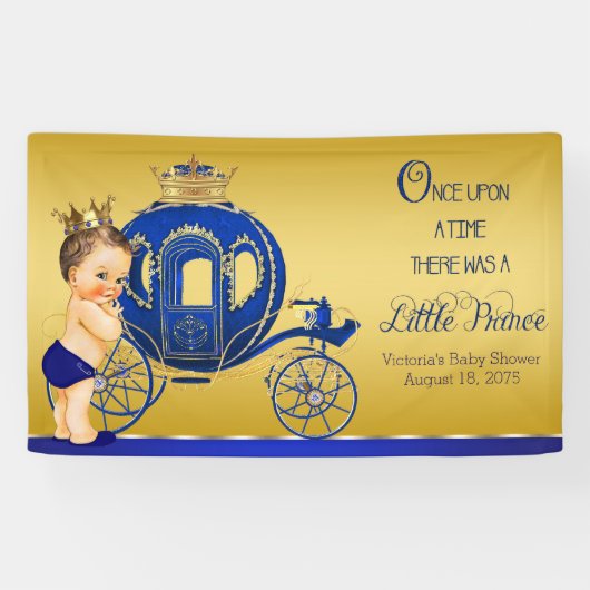Royal Blue Gold Prince Carriage Baby shower Spandoek (Horizontaal)