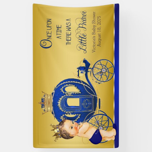 Royal Blue Gold Prince Carriage Baby shower Spandoek (Verticaal)