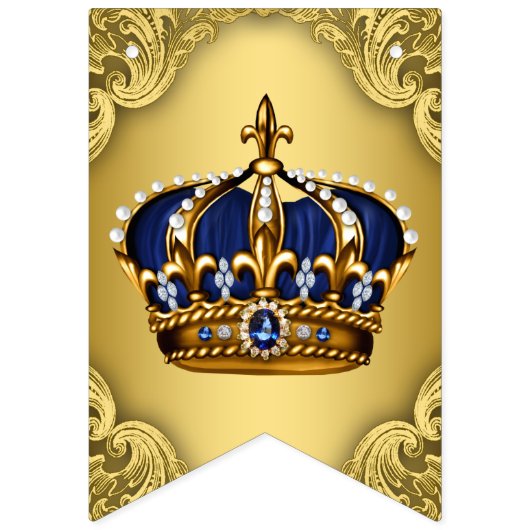 Royal Blue Gold Prince Crown Baby shower Vlaggetjes (Eerste vlag)