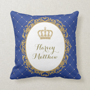 Royal Blue Gold Prince Nursery Decor Pillow Kussen