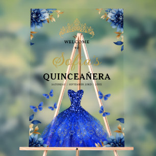 Royal Blue Gold Princess Quinceañera Bienvenue