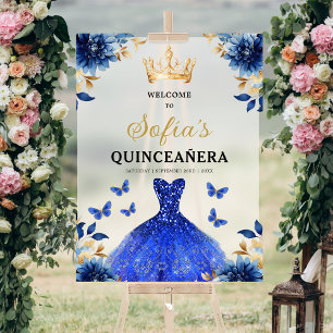 Royal Blue Gold Princess Quinceañera Bienvenue