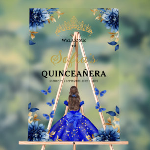 Royal Blue Gold Princess Quinceañera Bienvenue