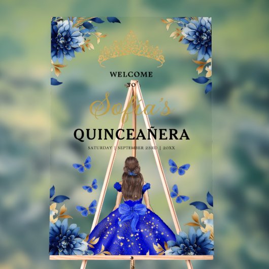 Royal Blue Gold Princess Quinceañera Bienvenue (Neutre)