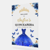 Royal Blue Gold Princess Quinceañera Welkom Acryl Bord (Hoek)