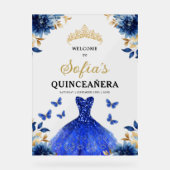 Royal Blue Gold Princess Quinceañera Welkom Acryl Bord (Voorkant)