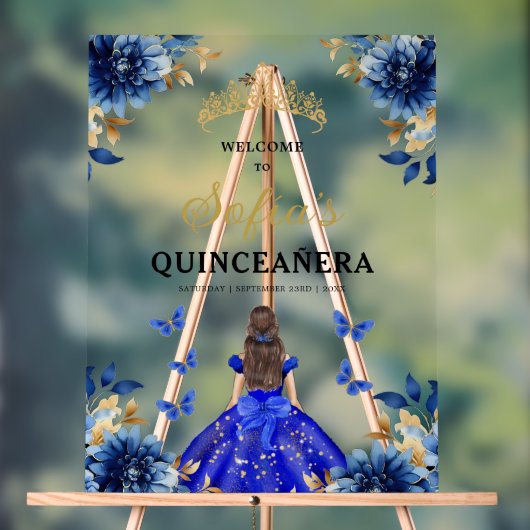 Royal Blue Gold Princess Quinceañera Welkom Acryl Bord (Neutraal)