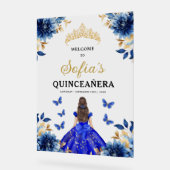 Royal Blue Gold Princess Quinceañera Welkom Acryl Bord (Hoek)