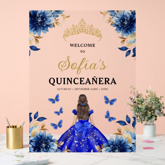 Royal Blue Gold Princess Quinceañera Welkom Acryl Bord (Huwelijk)