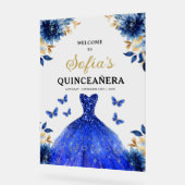 Royal Blue Gold Princess Quinceañera Welkom Acryl Bord (Hoek)