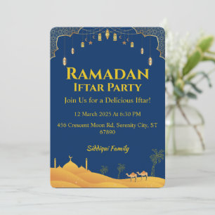 Royal Blue Gold Ramadan Iftar Party Kaart