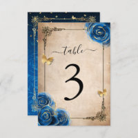 Royal Blue Gold Roses Numéro de tableau Cartes