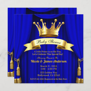 Royal Blue Gold Royal Crown Prince Baby shower Kaart