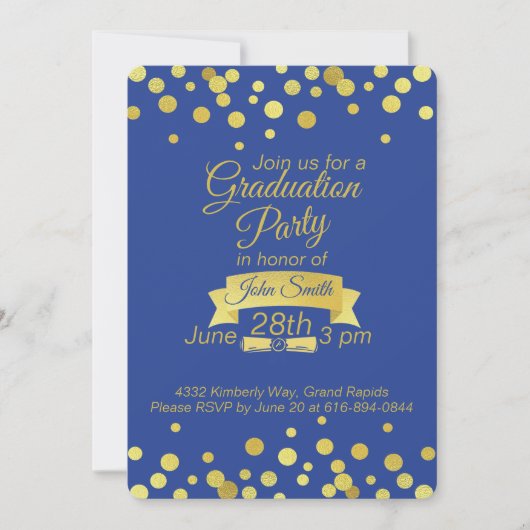 Royal Blue Gold script Graduation Carte d'invitati (Devant)