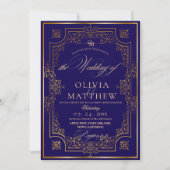 Royal Blue Gold Script Wedding Invitation Kaart (Voorkant)