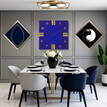 Royal Blue & Gold Square Wall Clock - Moderne inri