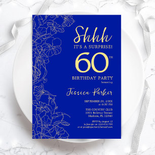 Royal Blue Gold Surprise 60e verjaardag Kaart