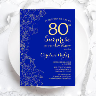 Royal Blue Gold Surprise 80th Birthday Party Kaart