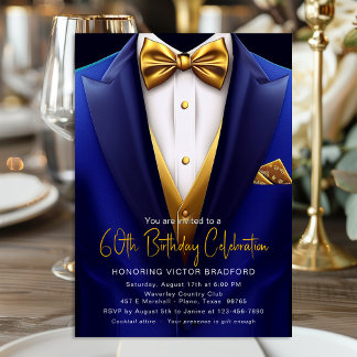Royal Blue Gold Tuxedo Elk nummer Verjaardag Kaart