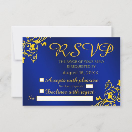 Royal Blue & Gold Wedding RSVP (Voorkant)