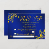 Royal Blue & Gold Wedding RSVP (Voorkant / Achterkant)