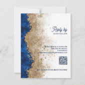 Royal Blue & Goud Huwelijks RSVP met QR Code Kaartje (Achterkant)