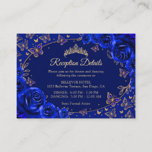Royal Blue Goud Quinceanera Ontvangst Details Informatiekaartje