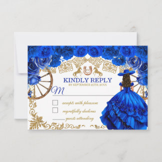 Royal Blue Gouden Cowboy Paard Quinceañera RSVP Notitiekaartje