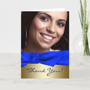 Royal Blue Gouden Foto Quinceanera Dankkaartjes Bedankkaart