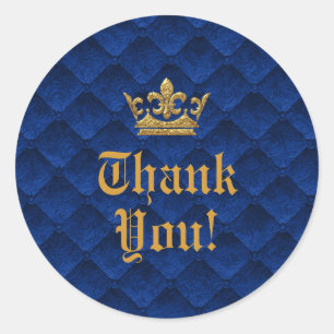 Royal Blue & Gouden Kroon Verhaalboek Trouwgunstge Ronde Sticker