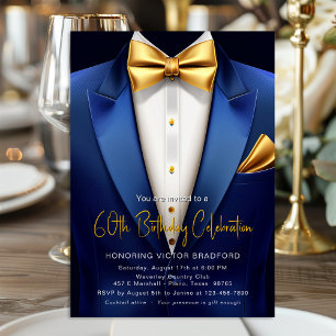 Royal Blue Gouden Smoking Verjaardagsfeest Kaart