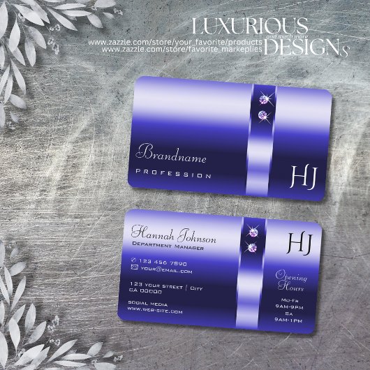 Royal Blue Gradient Shimmering Diamonds Initialen Visitekaartje