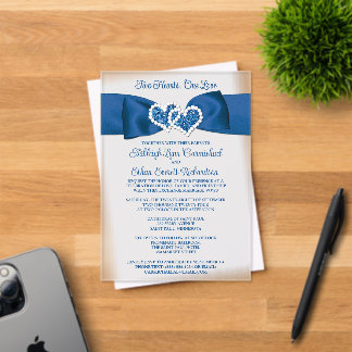 Royal Blue, Gray Love Hearts Wedding Invitation Acryl Uitnodigingen